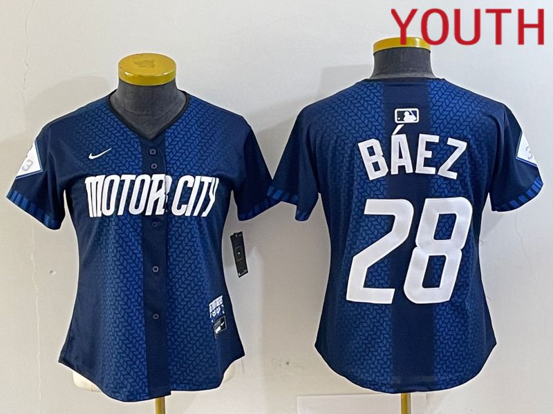 Youth Detroit Tigers #28 Baez Blue City Edition Nike 2024 MLB Jersey style 1